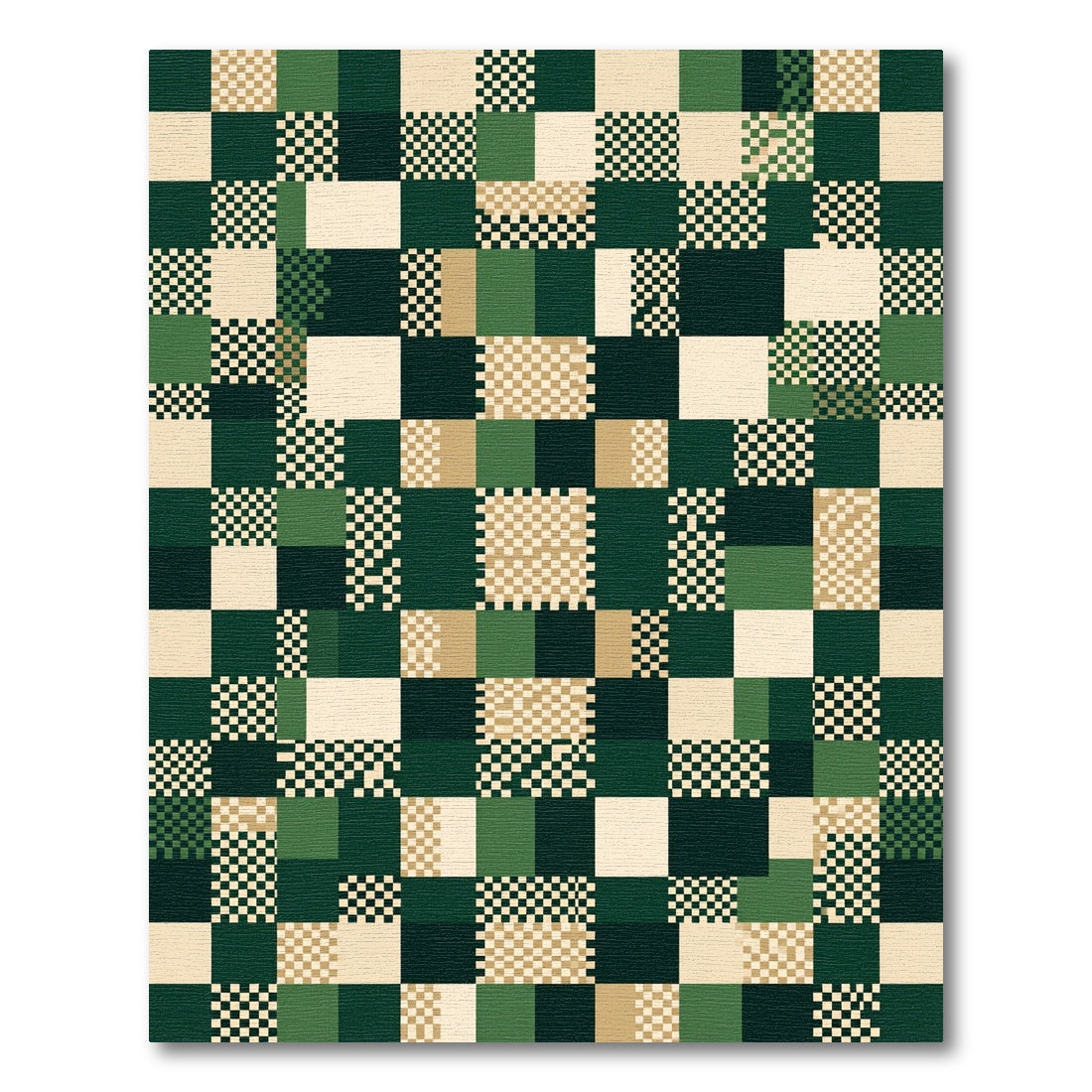 Green Beige Black Checkerboard Squares Rug
