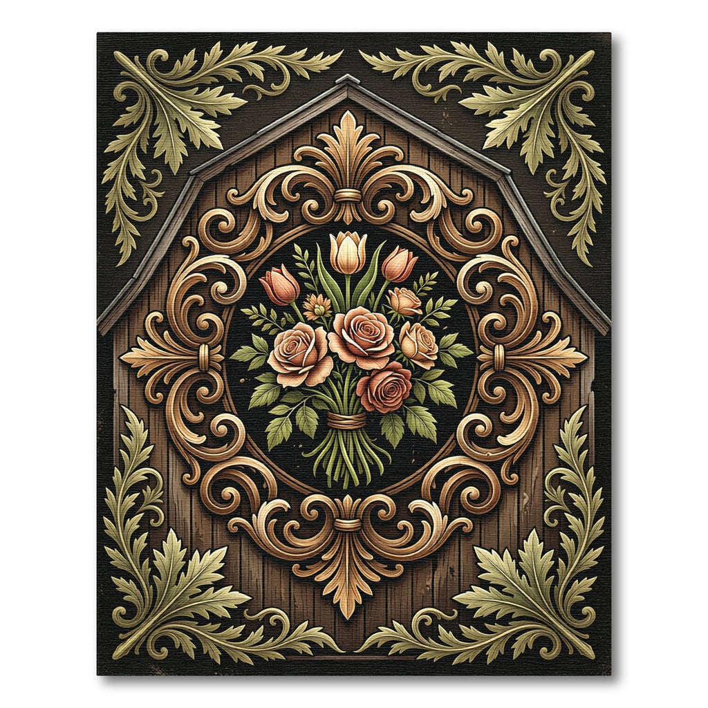 Ornate Golden Floral Bouquet Medallion Rug