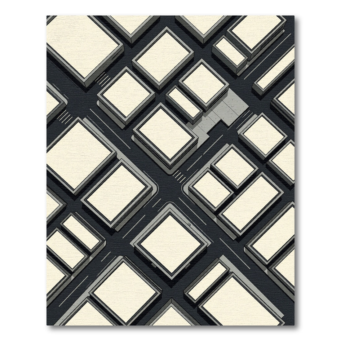 Minimalist Monochrome Geometric Grid Blocks Rug