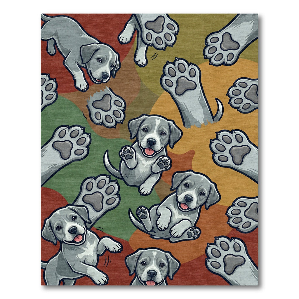 Playful Gray Puppy Paw Print Earthy Rug