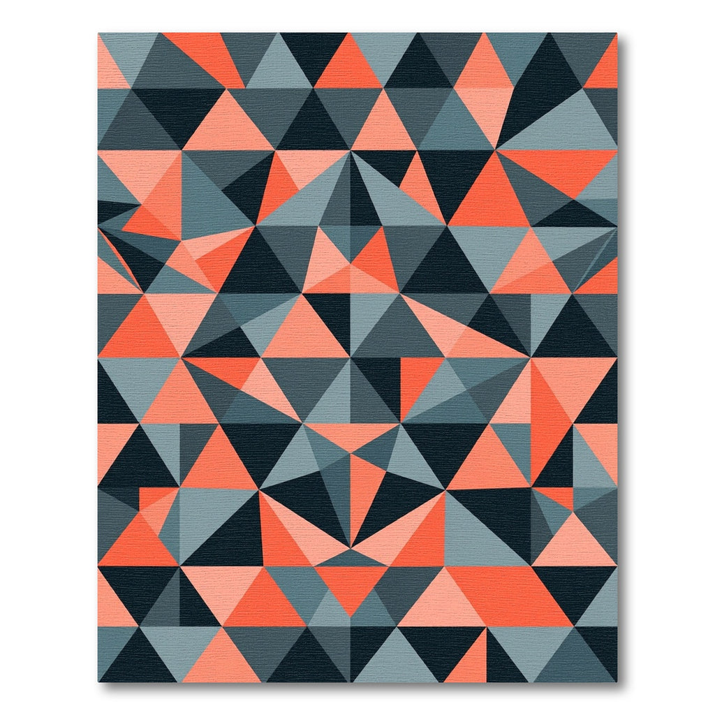 Modern Coral Gray Geometric Triangle Composition Rug