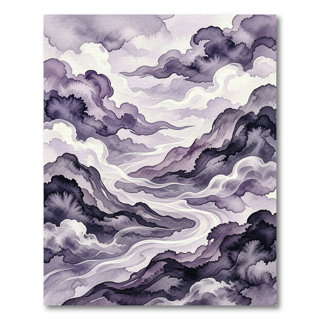Moody Violet Abstract Atmospheric Swirl Rug