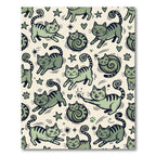 Whimsical Sage Green Cat Star Illustration Rug