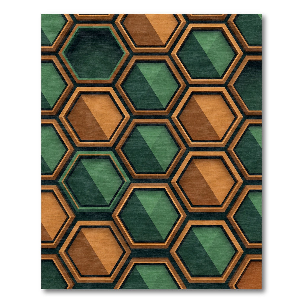 Geometric Hexagon Emerald and Burnt Orange Rug