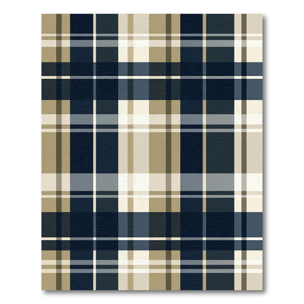 Modern Navy and Beige Plaid Rug