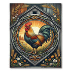 Rustic Golden Rooster Farmhouse Art Rug