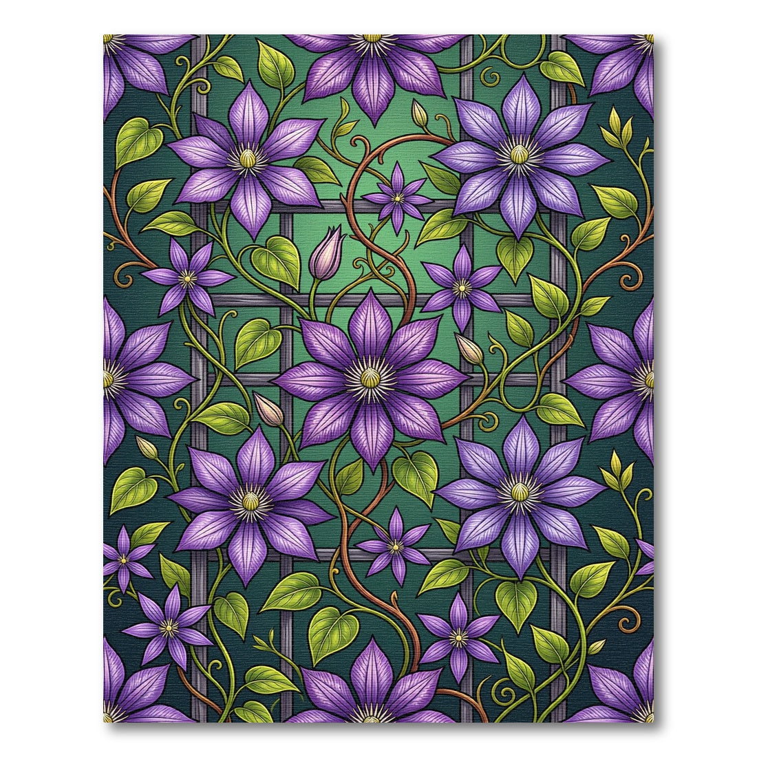 Lush Purple Clematis Botanical Trellis Rug