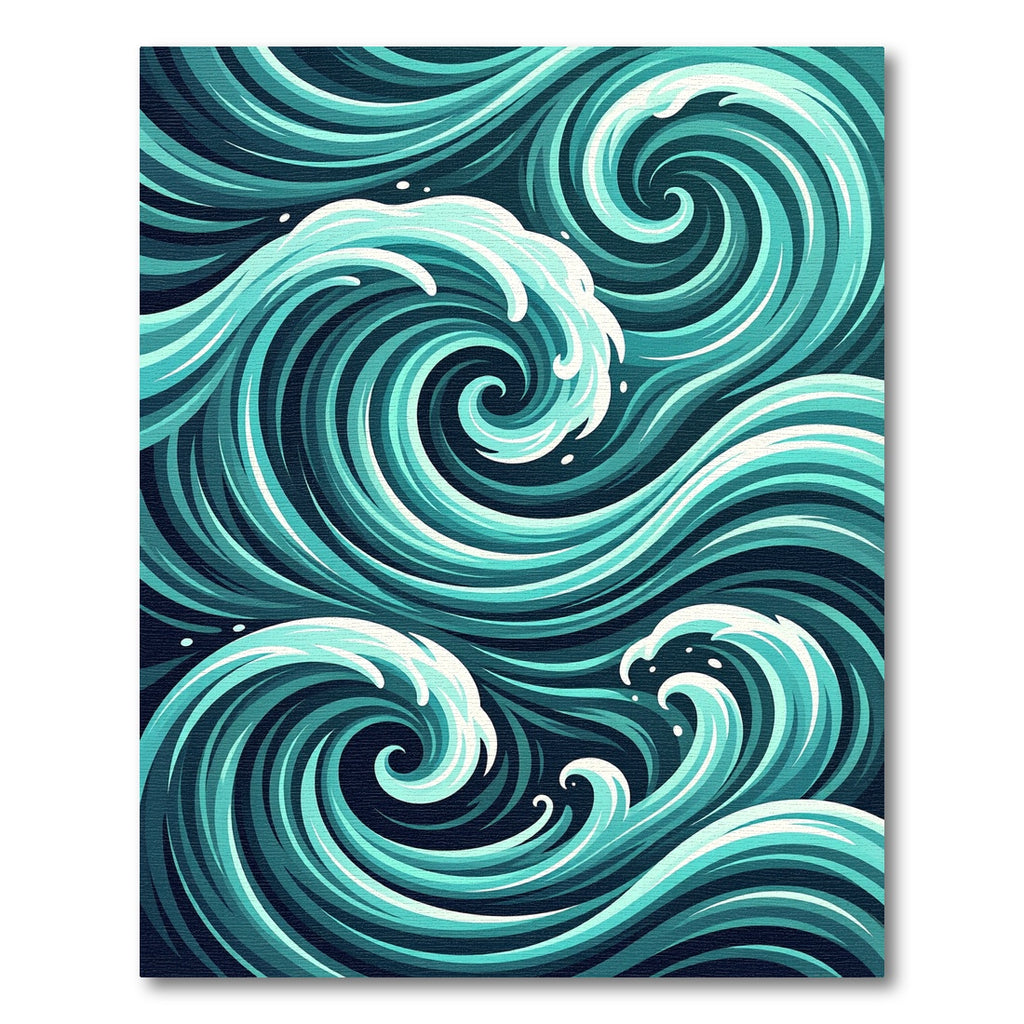Contemporary Teal Swirling Oceanic Wave Rug