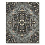 Elegant Gray Damask Scroll Floral Medallion Rug