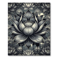 Monochrome Zen Lotus Blossom Floral Rug