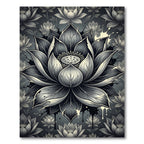 Monochrome Zen Lotus Blossom Floral Rug