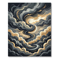 Abstract Swirling Golden Charcoal Clouds Rug