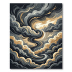 Abstract Swirling Golden Charcoal Clouds Rug