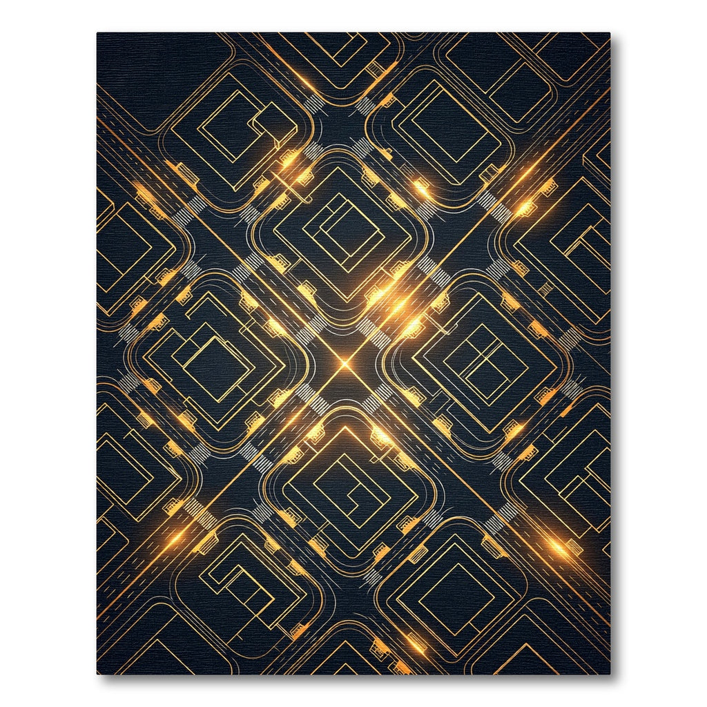 Golden Geometric Circuit Board Rug