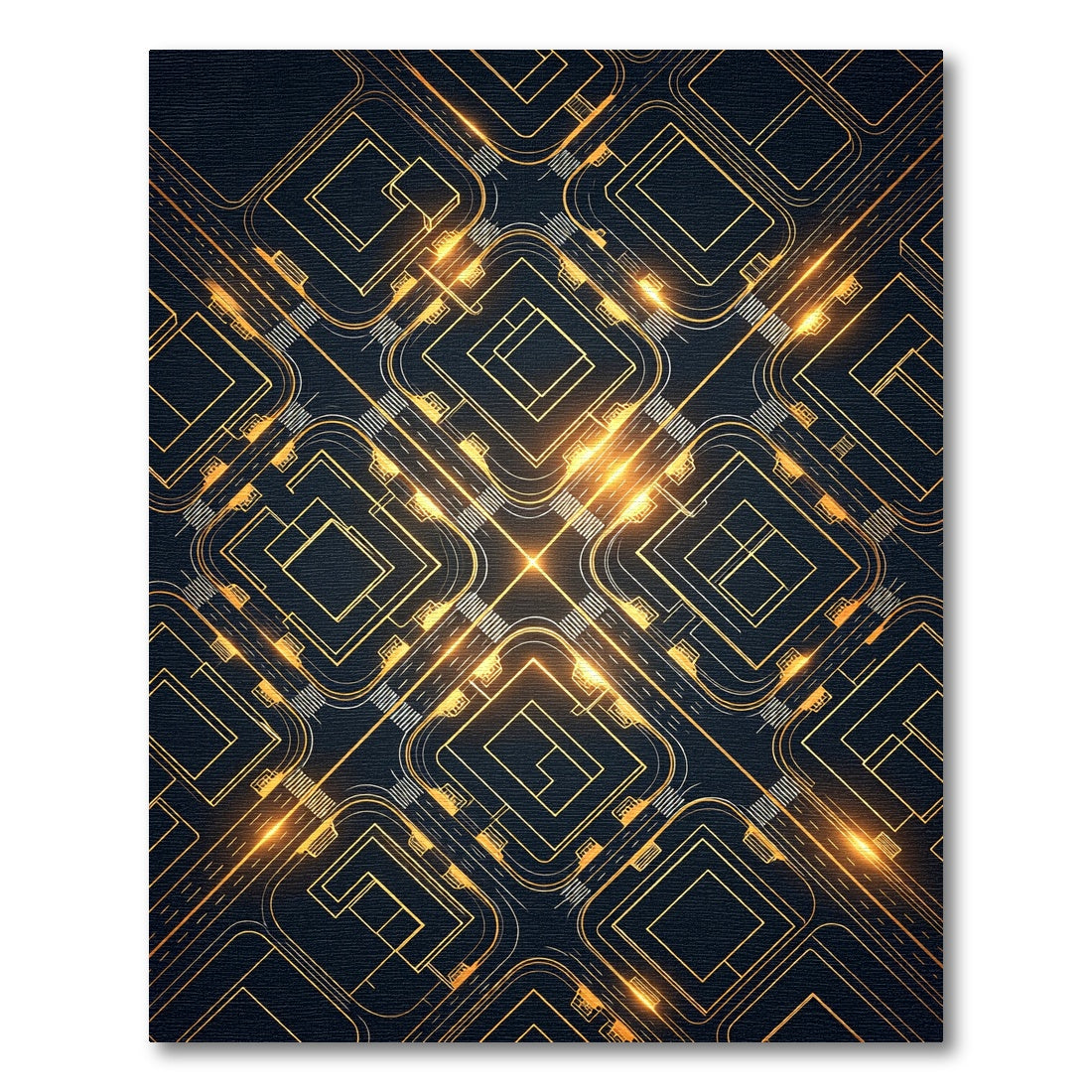 Golden Geometric Circuit Board Rug