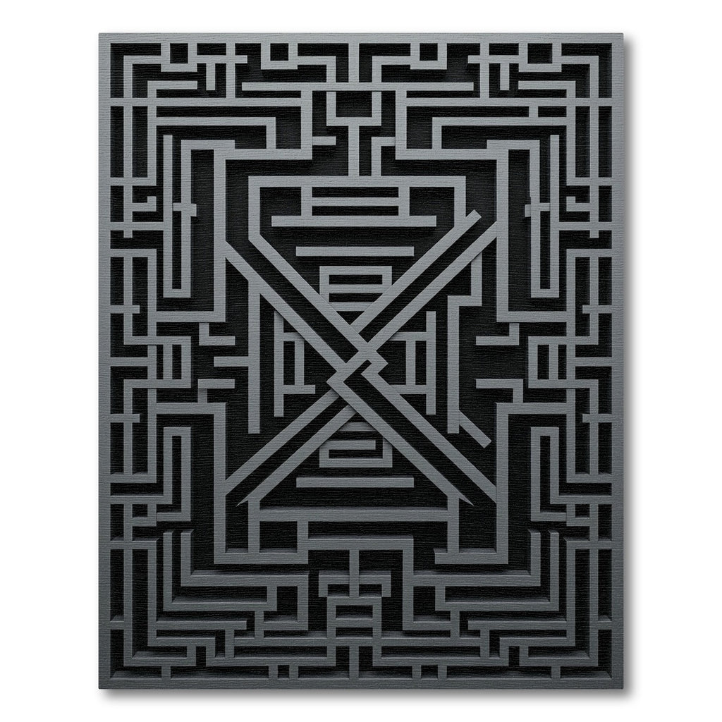 Monochrome Charcoal Geometric Labyrinth Art Rug