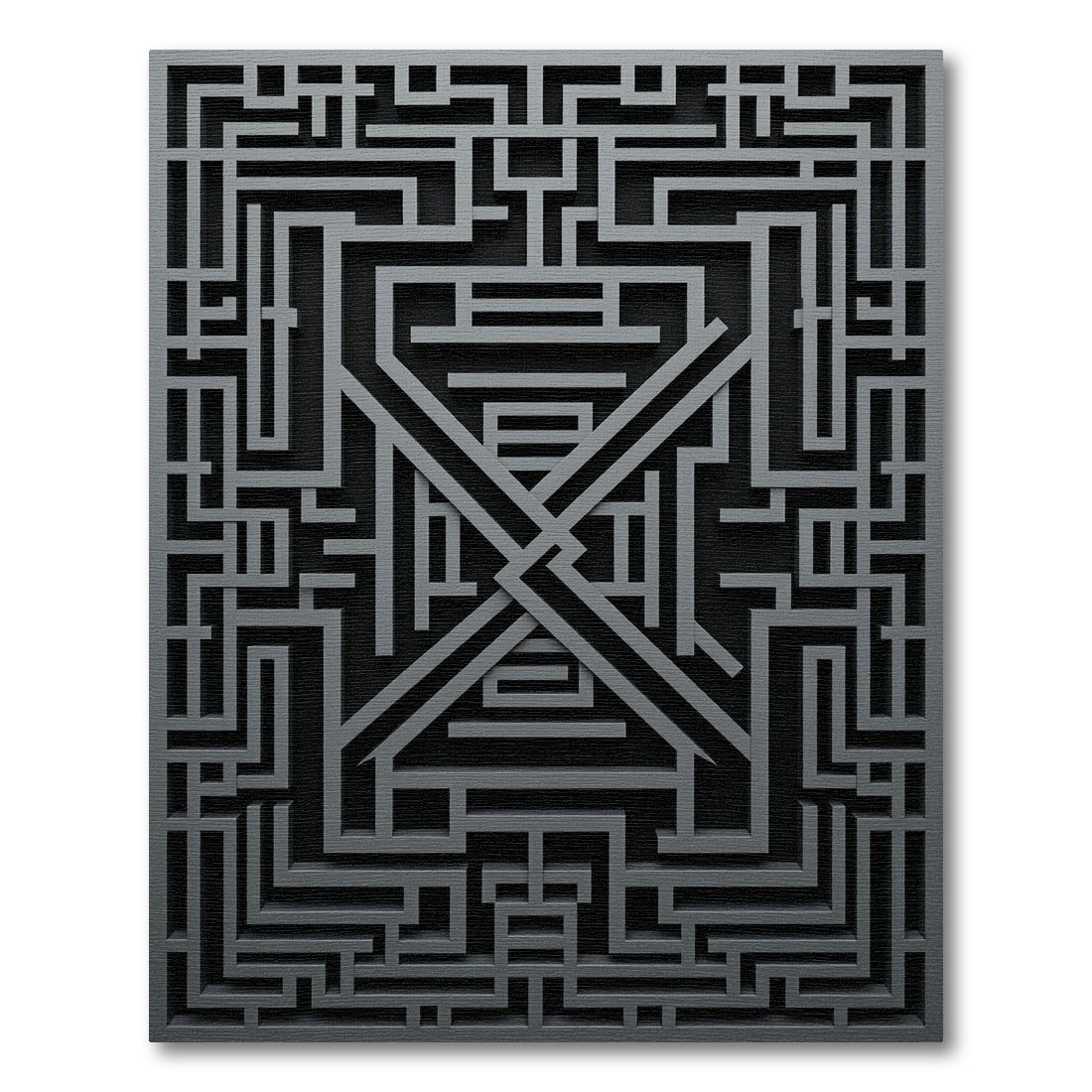 Monochrome Charcoal Geometric Labyrinth Art Rug