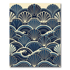 Navy Blue Coastal Scalloped Wave Shell Rug