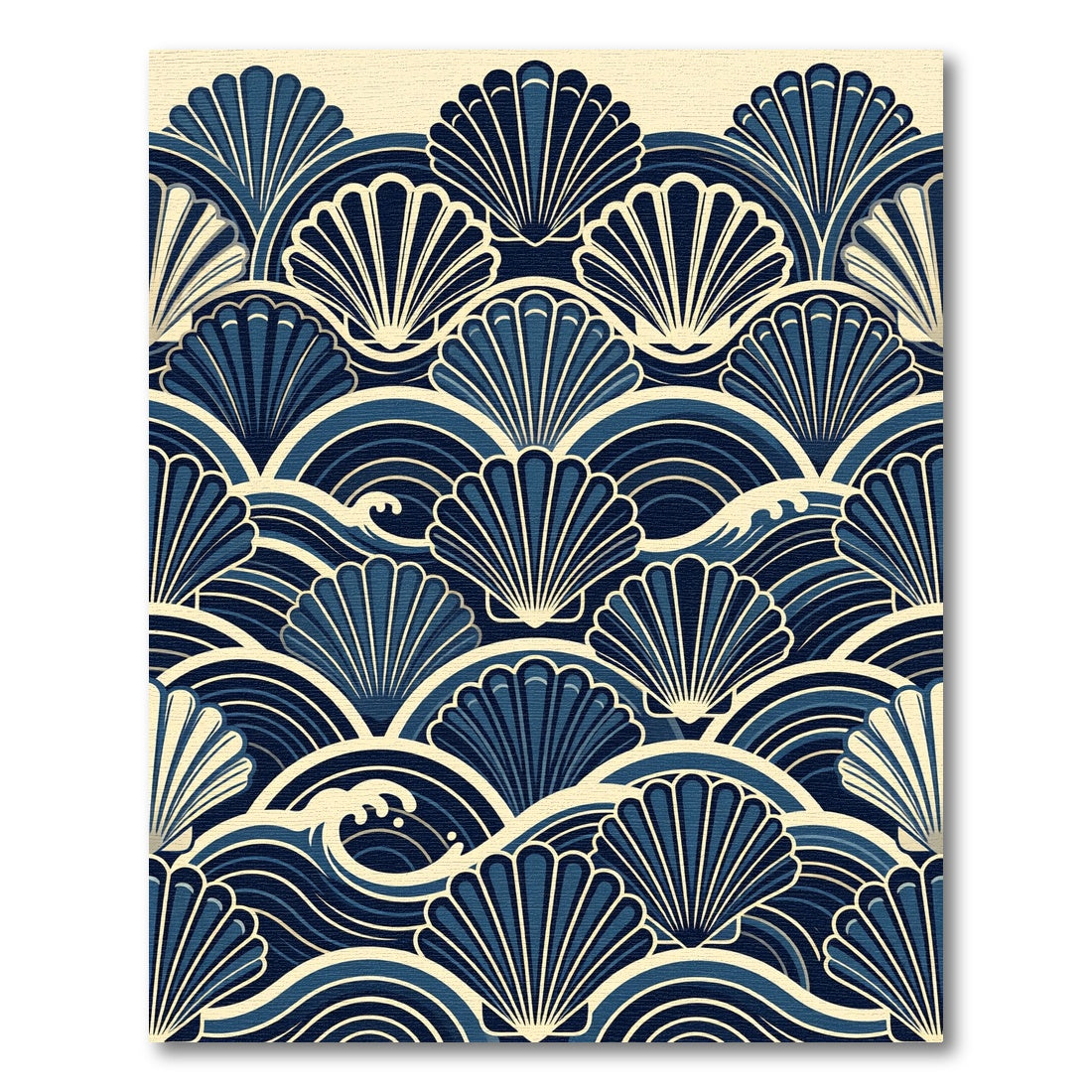 Navy Blue Coastal Scalloped Wave Shell Rug