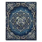 Vintage Indigo Rose Medallion Floral Rug
