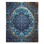 Ornate Azure Floral Circular Medallion Rug