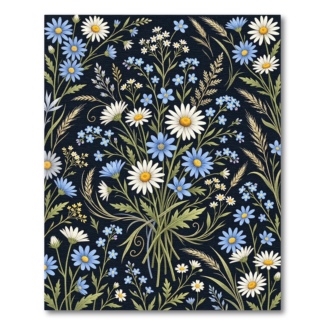 Midnight Field Daisy and Cornflower Bouquet Rug
