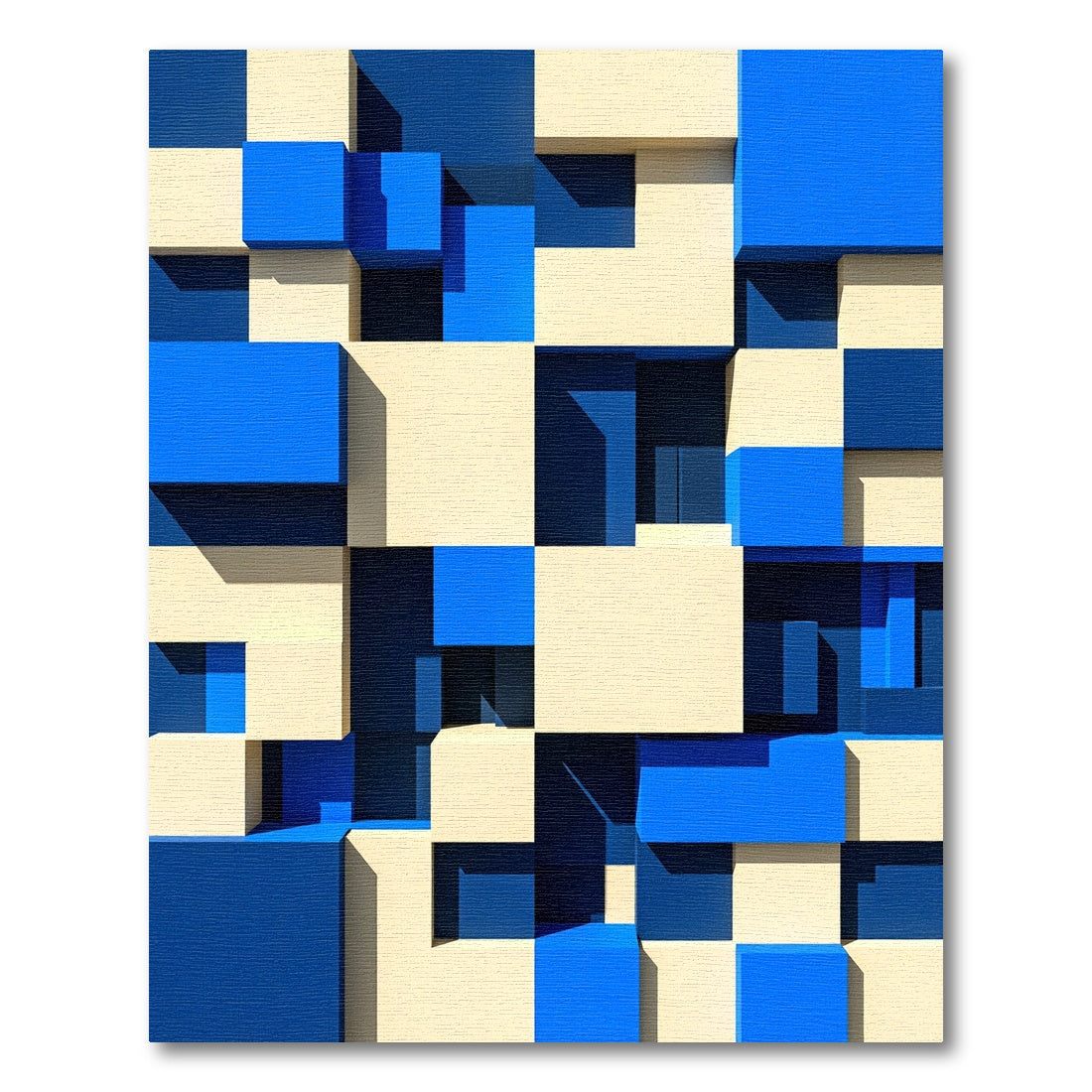 Modern Geometric Cubes Cream Blue Rug