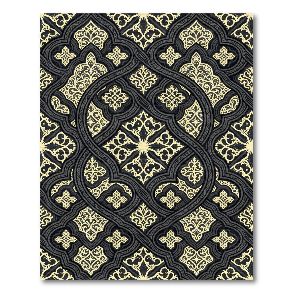 Ochre Black Arabesque Lattice Rug