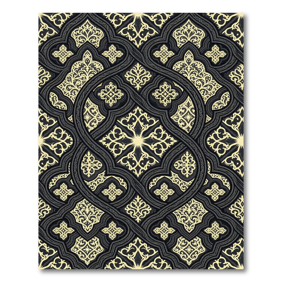 Ochre Black Arabesque Lattice Rug