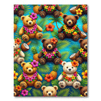 Tropical Teddy Bear Hibiscus Pineapple Illustration Rug