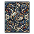Ornate Cobalt Dragon Foliage Scroll Art Rug