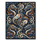 Ornate Cobalt Dragon Foliage Scroll Art Rug