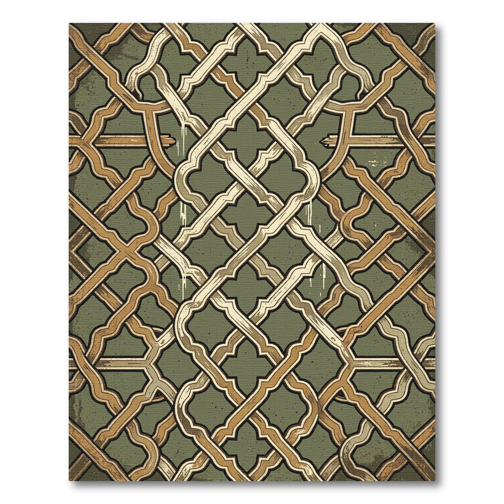Sage Green Interlocking Ornate Lattice Rug