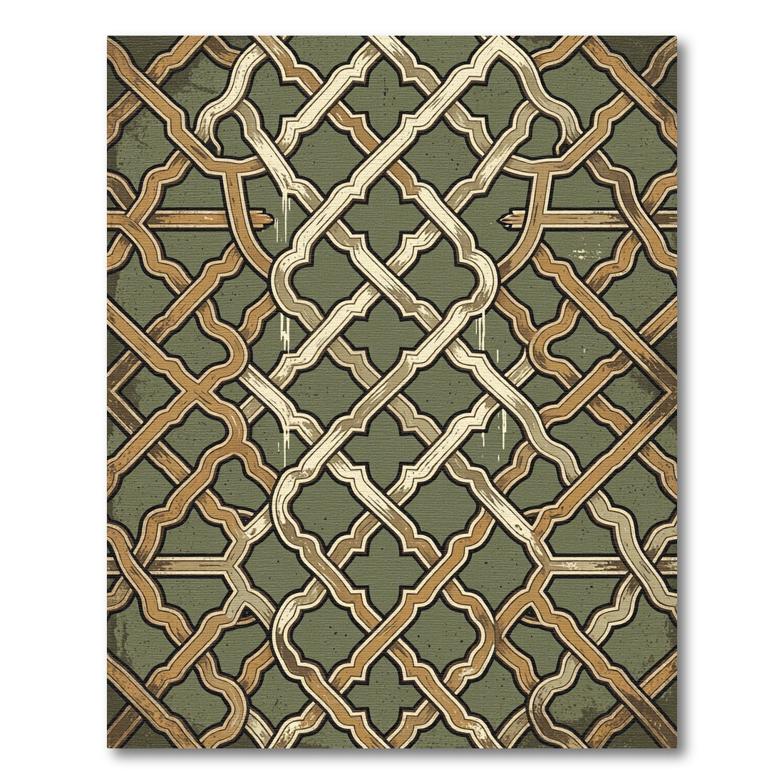 Sage Green Interlocking Ornate Lattice Rug
