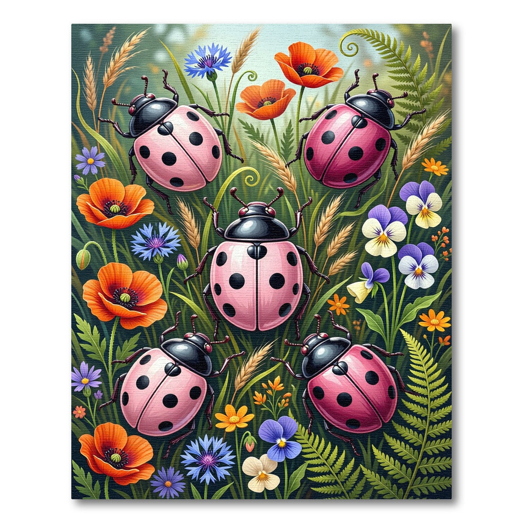 Pink Ladybugs Among Wildflowers Rug