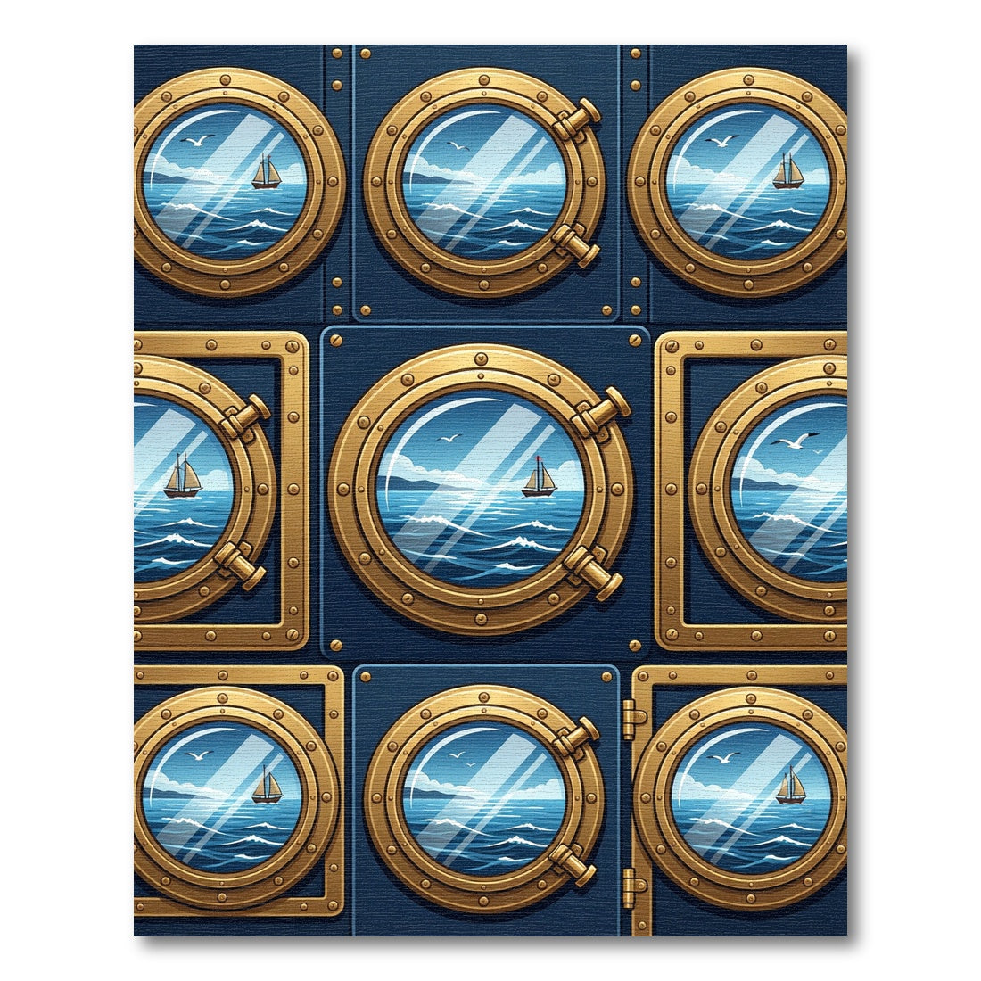 Nautical Porthole Sailboat Ocean View Rug