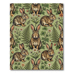 Whimsical Sage Woodland Rabbit Meadow Rug