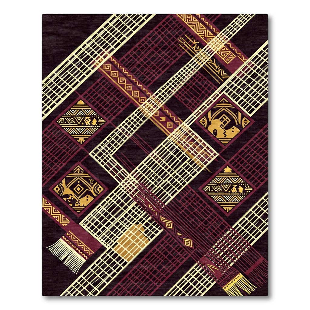 Geometric Maroon Gold African Lattice Rug