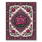 Fuchsia Rose Filigree Oval Border Rug
