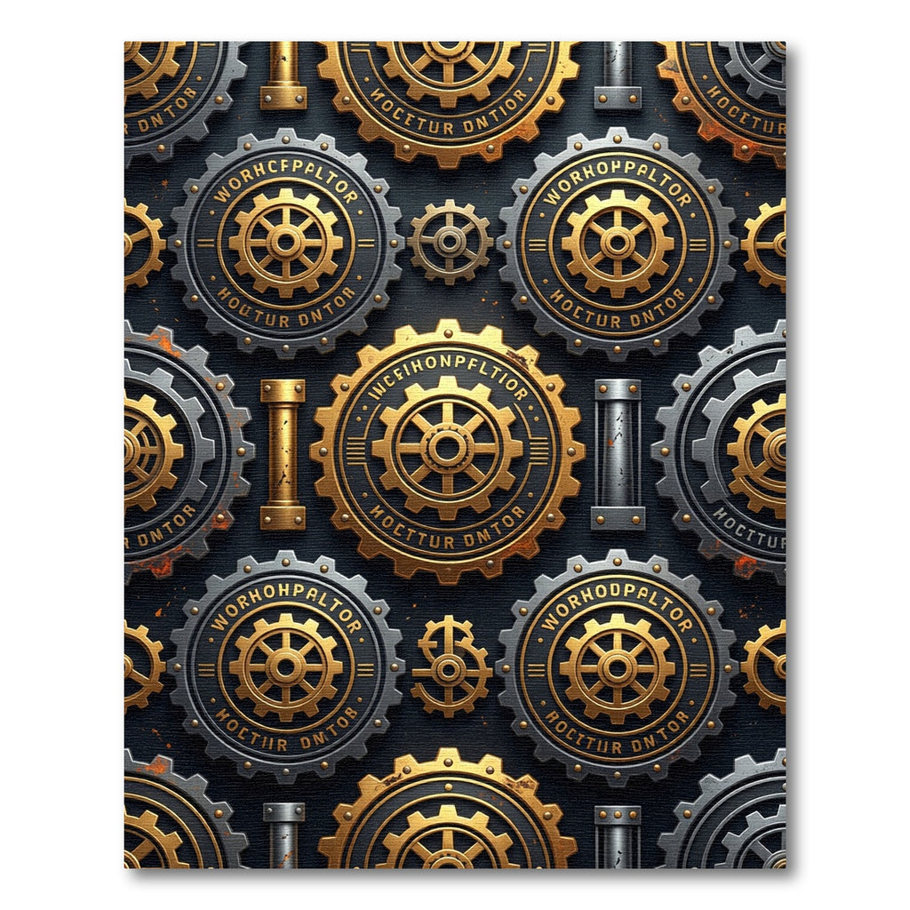 Industrial Metallic Gear Mechanical Bronze Art Rug