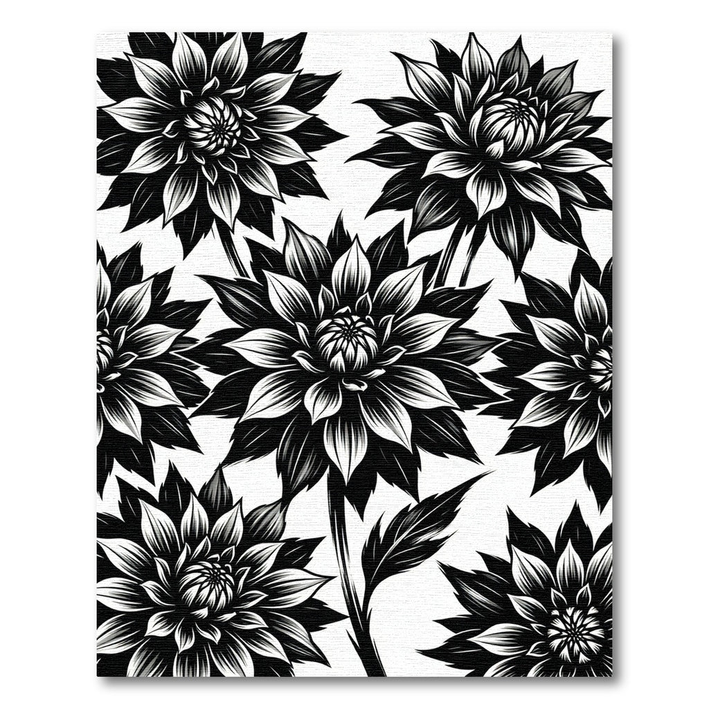 Bold Black and White Dahlia Floral Rug