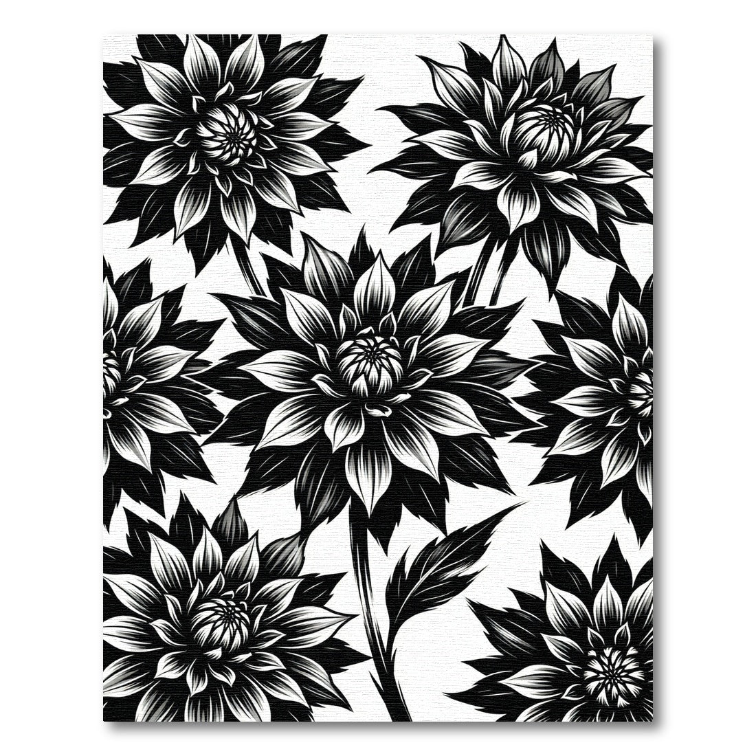 Bold Black and White Dahlia Floral Rug