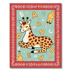 Red Border Giraffe Alphabet Art Rug