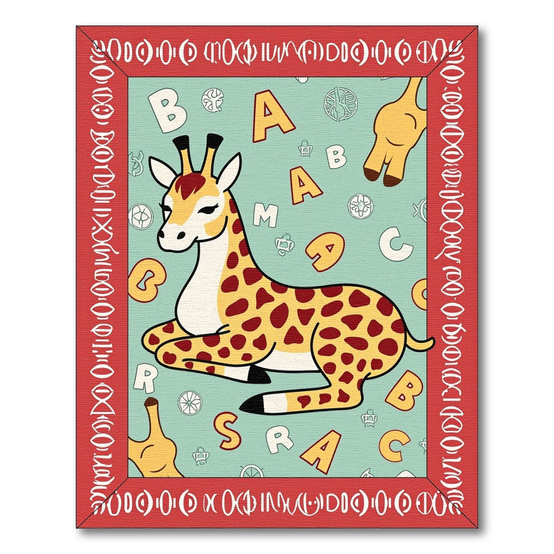 Red Border Giraffe Alphabet Art Rug