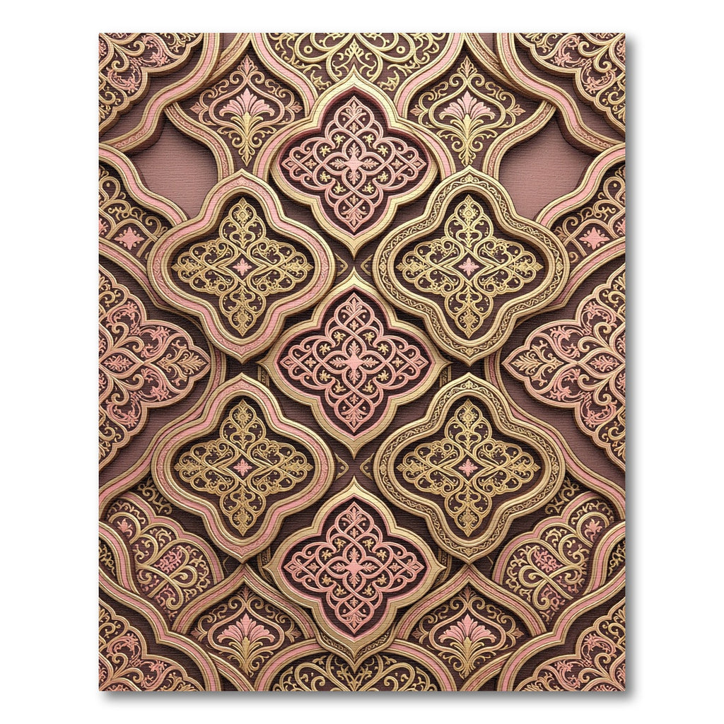Elegant Gold Blush Trellis Floral Ornament Rug