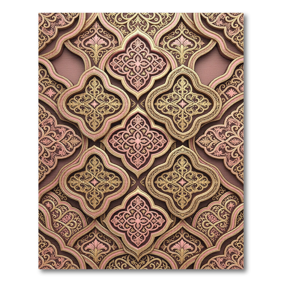 Elegant Gold Blush Trellis Floral Ornament Rug