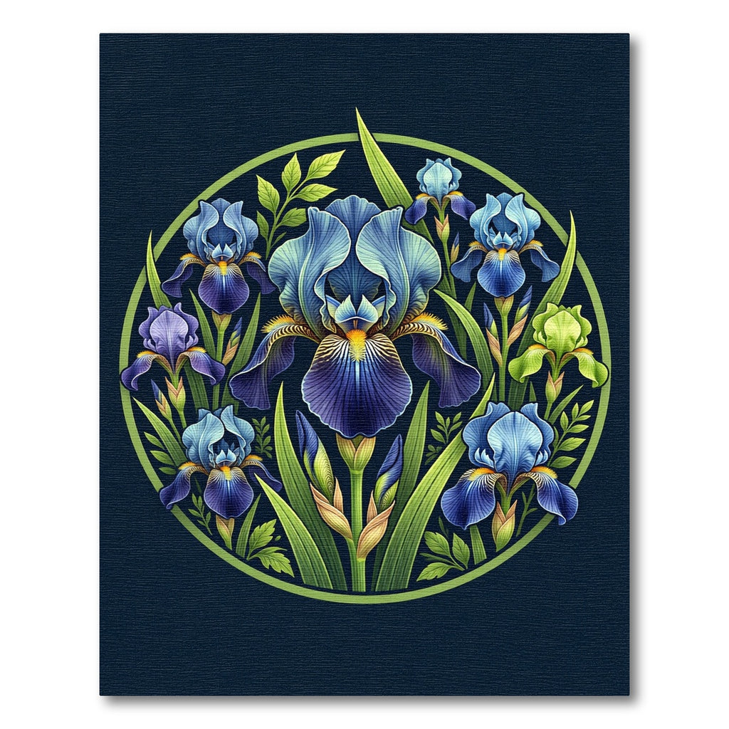 Botanical Blue Iris Floral Medallion Rug