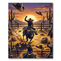 Western Sunset Cowboy Bull Riding Art Rug