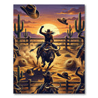 Western Sunset Cowboy Bull Riding Art Rug