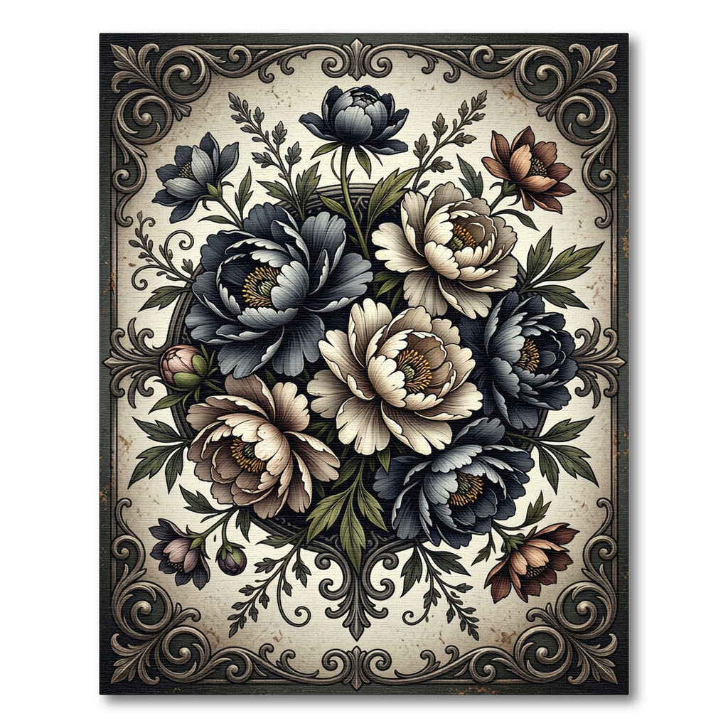 Ornate Dark Floral Bouquet Arrangement Rug